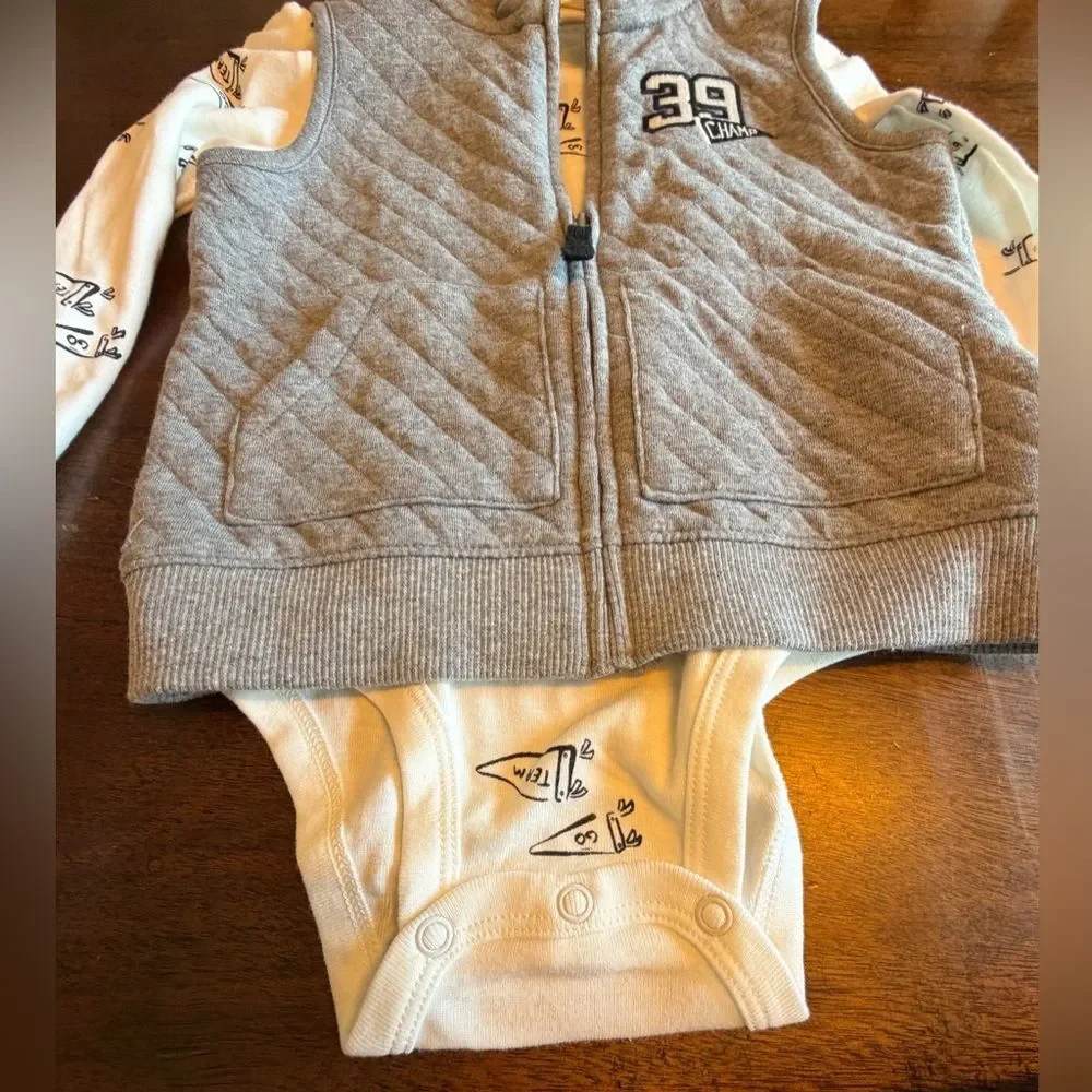NWT Carter's Gray Quilted Vest and Striped Pants Set - Size 24 months